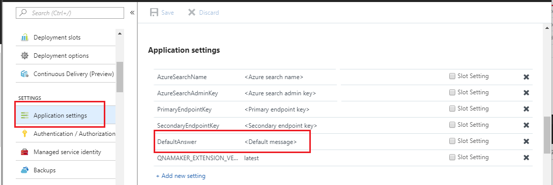 qnamaker appservice settings
