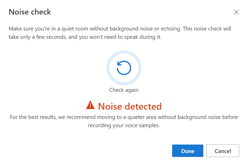 Screenshot of the noise check results when noise was detected.