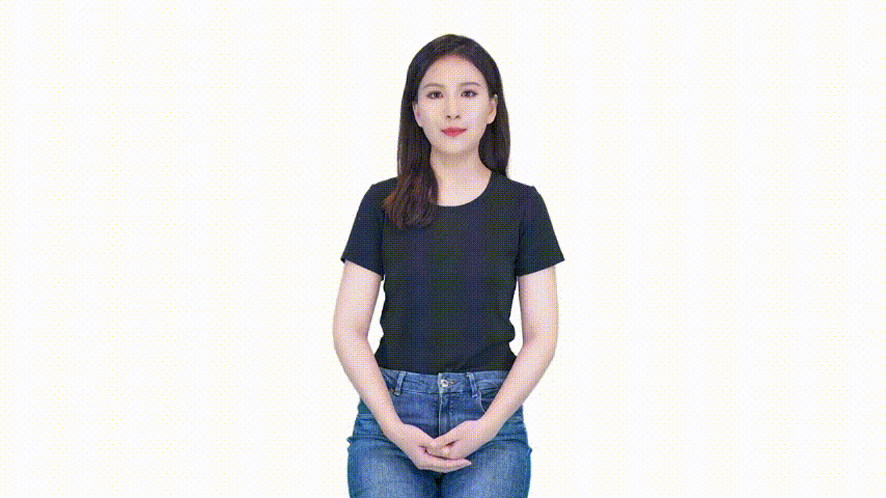 Animated graphic depicting sample of Lisa speaking in status 0 with natural hand gestures, representing the posture naturally maintained while speaking.
