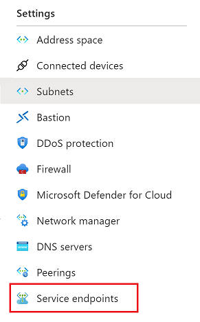 Screenshot of the **Subnets** selection from the **Settings** menu in the Azure portal.