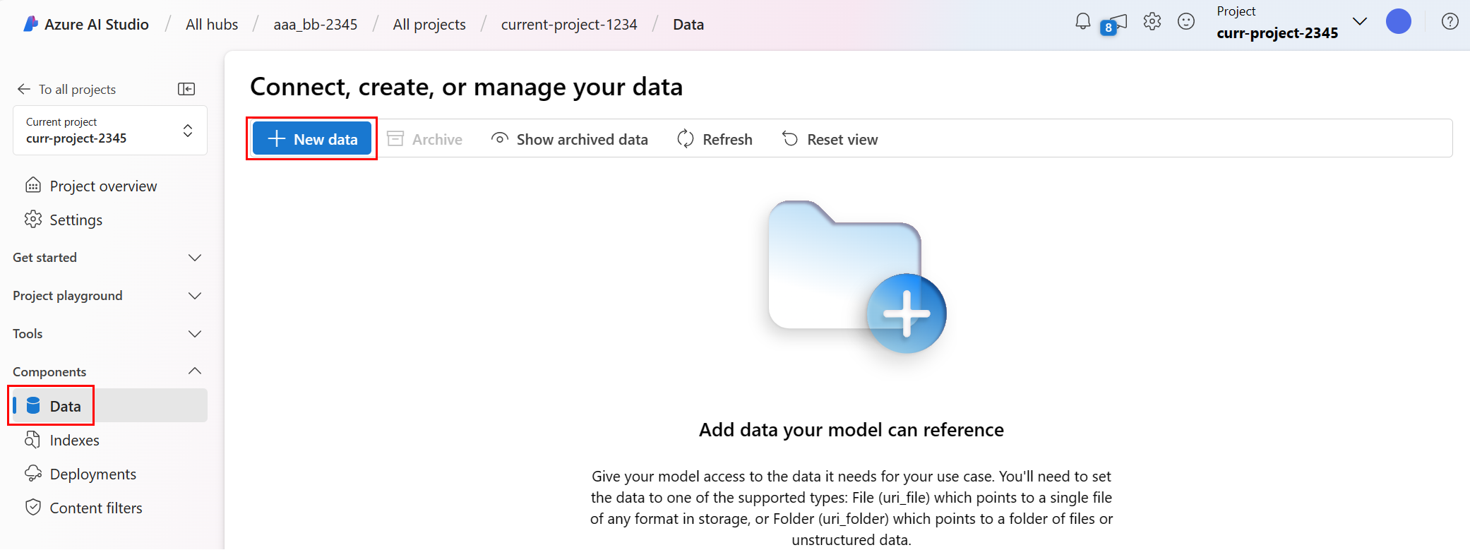 Screenshot highlights Add Data in the Data tab.