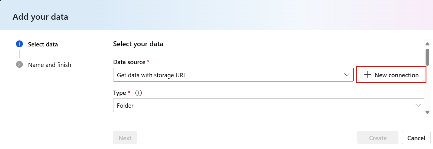 This screenshot shows the step to provide a URL that points to a folder.