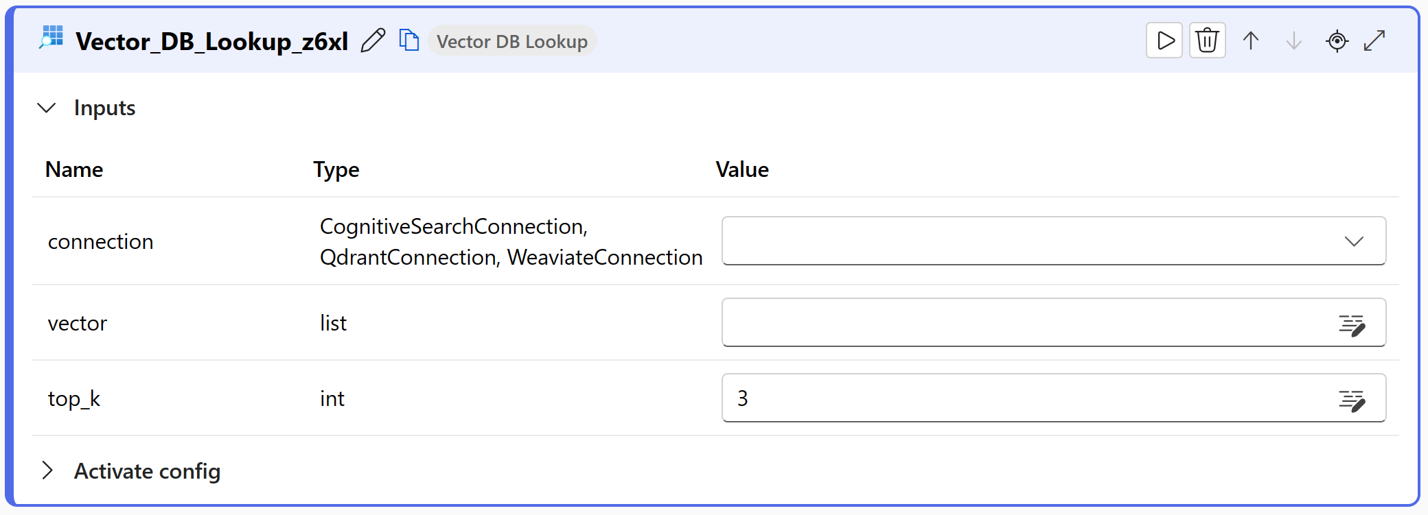 Screenshot of the Vector DB Lookup tool added to a flow in Azure AI Studio.