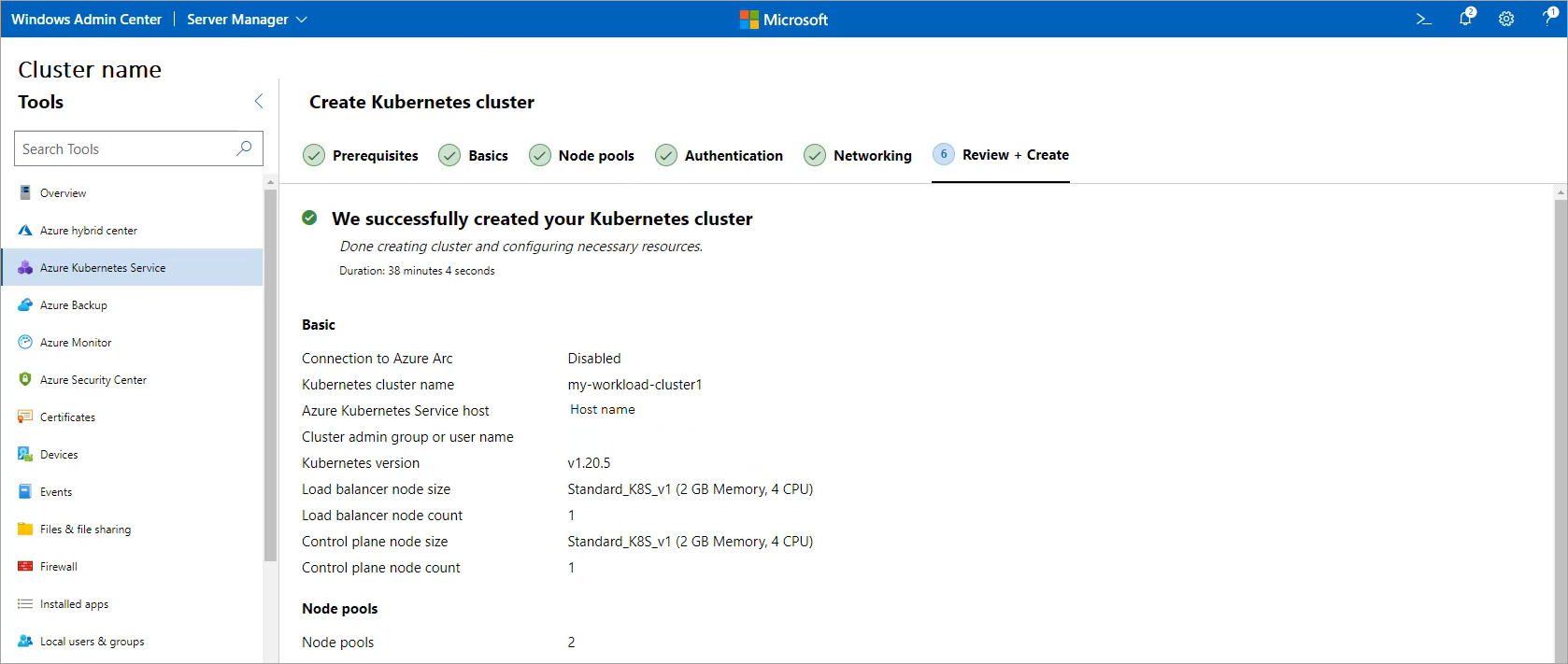 Illustrates the successful completion of the Kubernetes cluster.