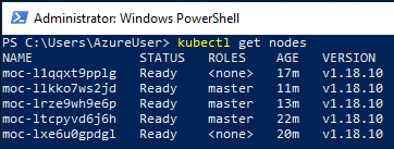 Output from the kubectl get nodes command.