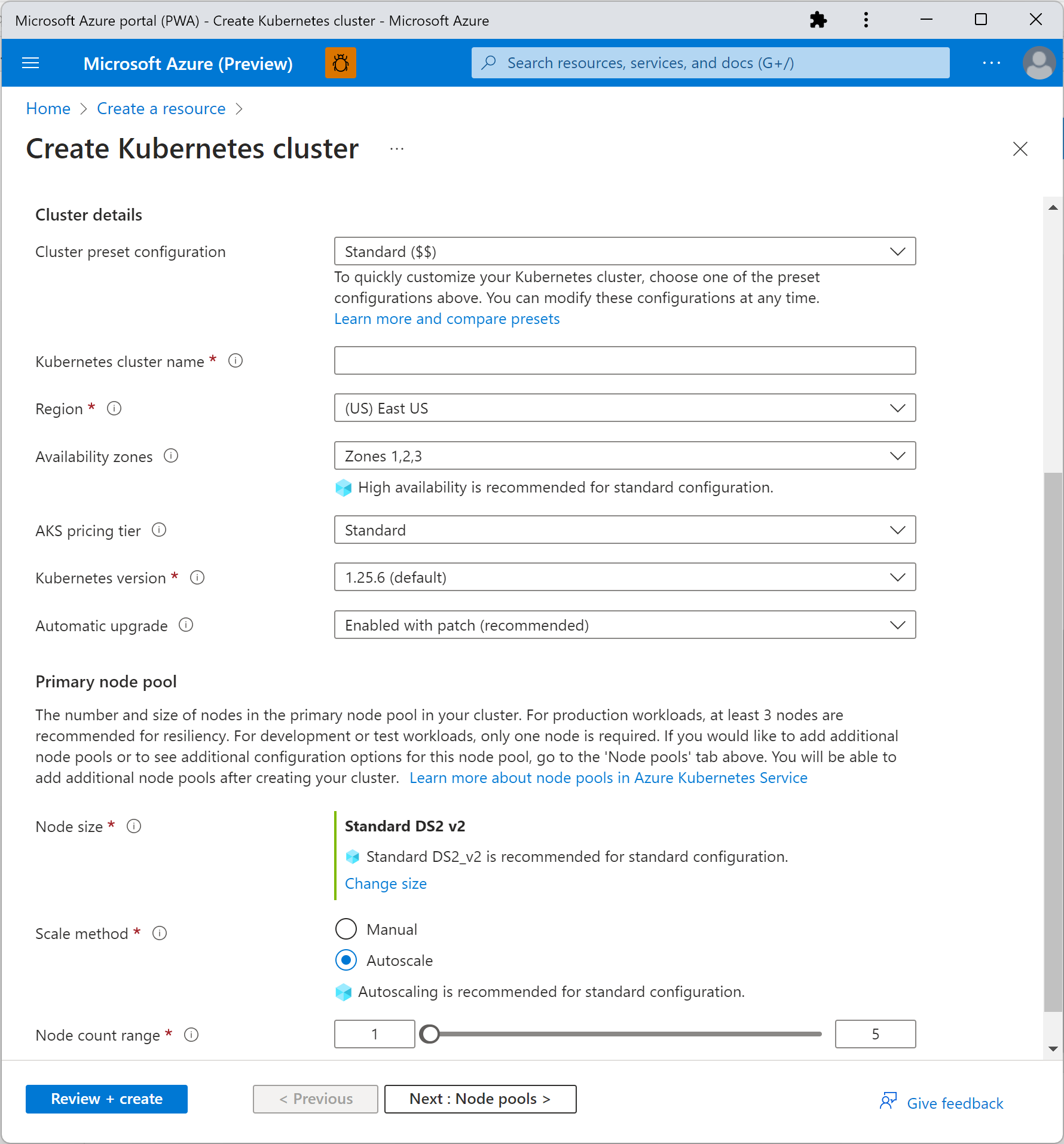 Quickstart: Deploy an AKS cluster by using the Azure portal - Azure  Kubernetes Service | Microsoft Learn