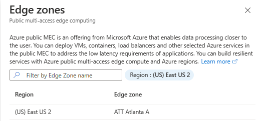 Screenshot of the Edge Zone Context pane for selecting location for AKS cluster in Edge Zone creation.