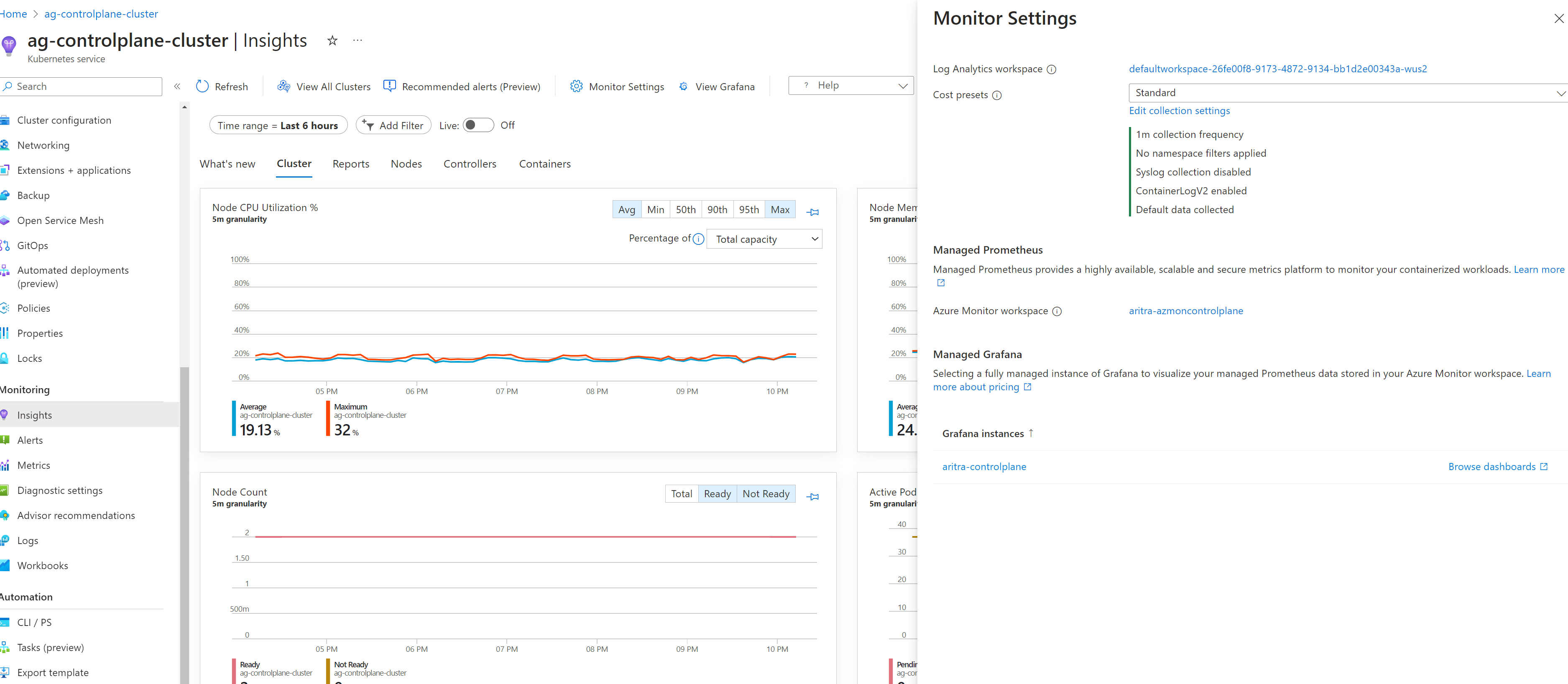 Screenshot of Azure Monitor workspace.