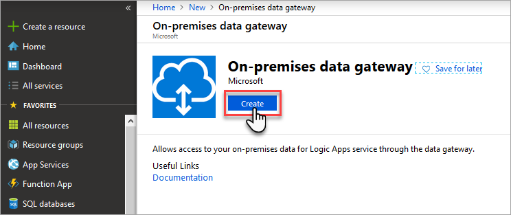 Screenshot showing create a gateway resource.