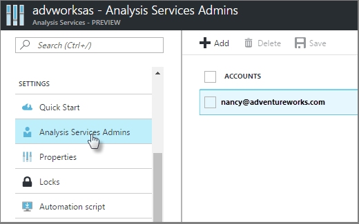 Server Admins in Azure portal
