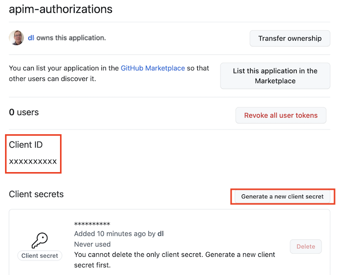 Screenshot showing how to get client ID and client secret for the application in GitHub.