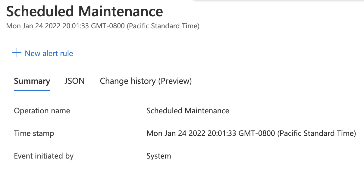 Scheduled maintenance event in Activity log