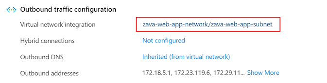 Screenshot that shows how to select the virtual network and subnet link in the Azure portal.