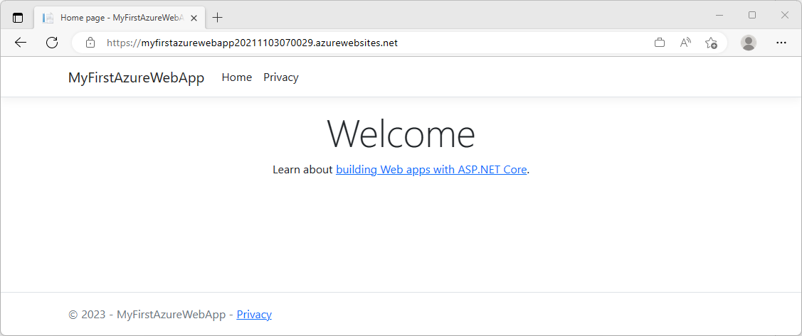 Screenshot of Visual Studio Code - ASP.NET Core 7.0 web app in Azure.