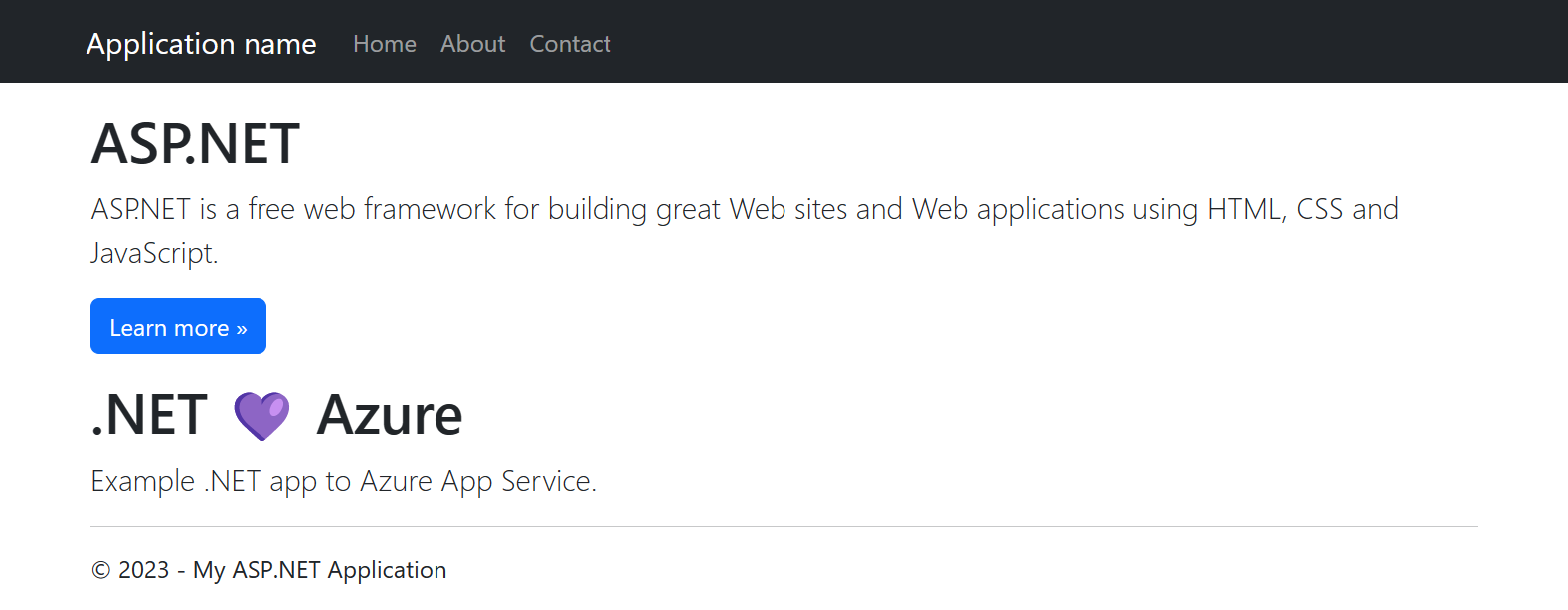 Screenshot of Visual Studio - Updated ASP.NET Framework 4.8 web app in Azure.