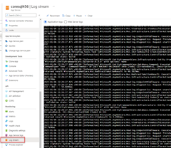 A screenshot showing application logs in the Azure portal.