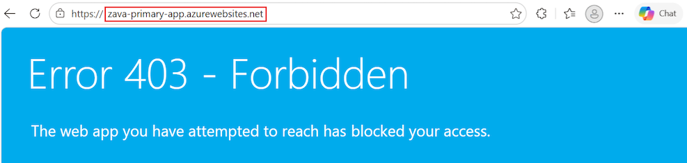 Screenshot of the message displayed in the browser when direct connection to an App Service app is forbidden.