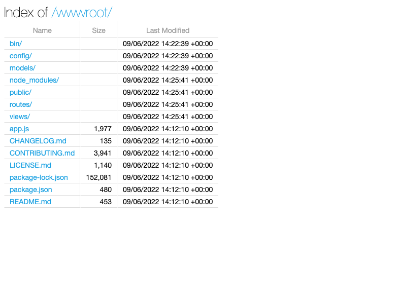 A screenshot of deployed files in the wwwroot directory.