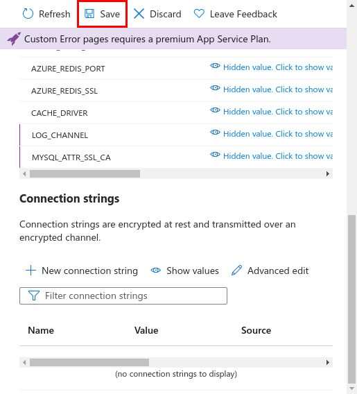 A screenshot showing how to save settings in the configuration page.
