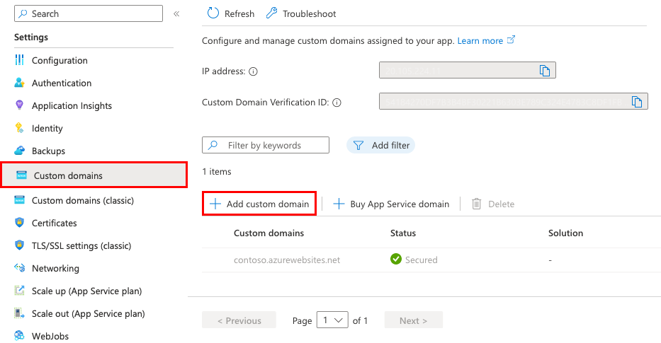 A screenshot showing how to add a custom domain.