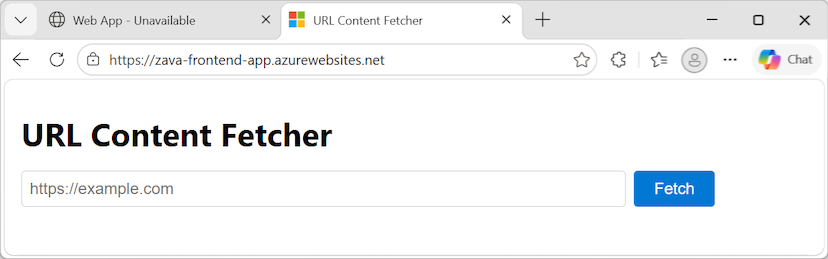Screenshot of a successful connection to the frontend app running in the browser.