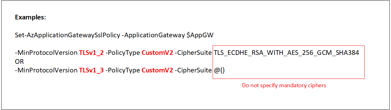 Diagram that shows use of ciphersuite parameter for the CustomV2 policy.