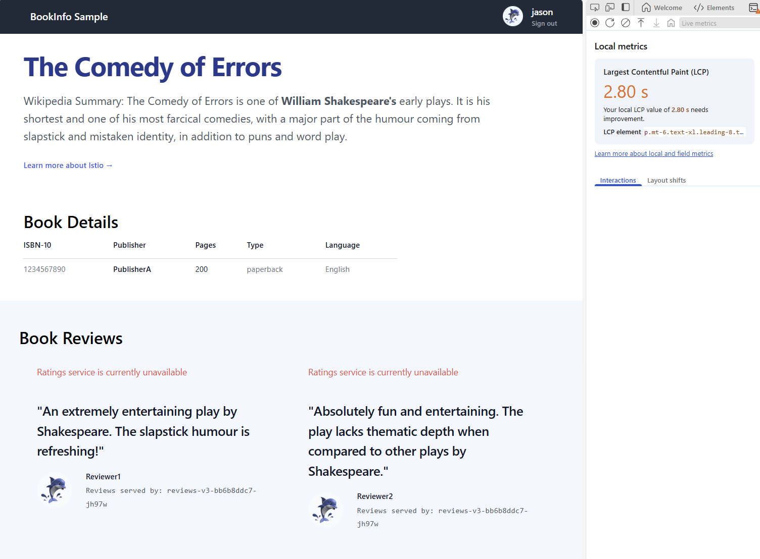 Screenshot showing the book reviews without the ratings.
