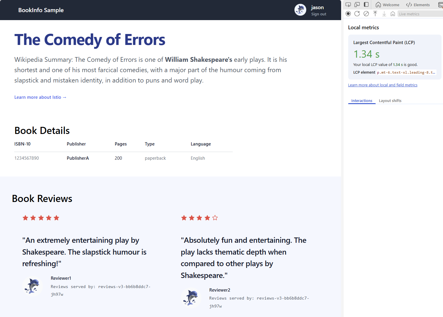 Screenshot showing the book reviews and ratings loaded.