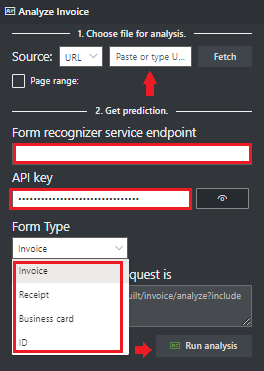 Screenshot: select form type dropdown window.