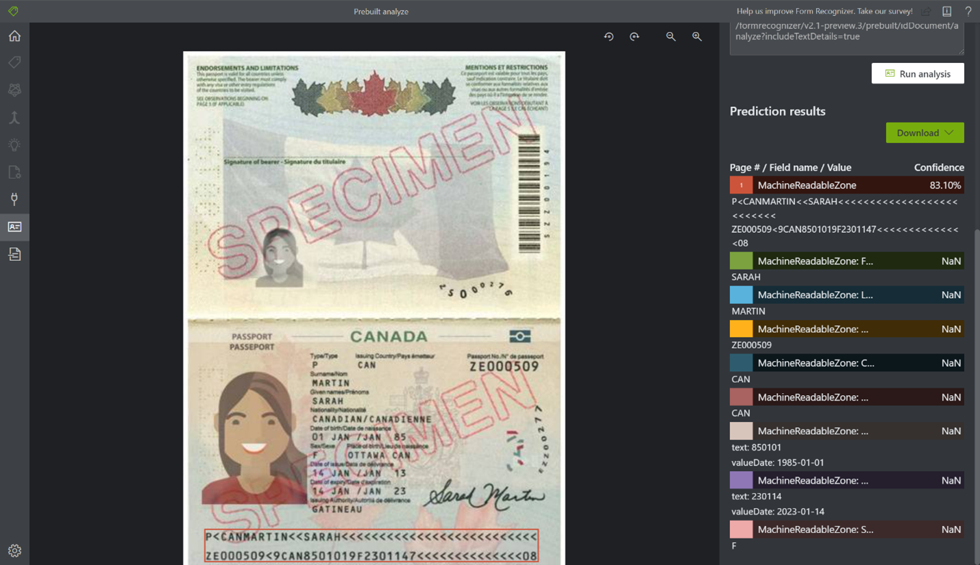 Screenshot of a sample passport.
