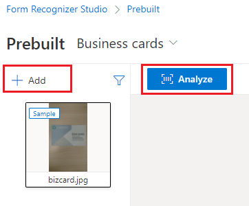 Screenshot: analyze business card menu.