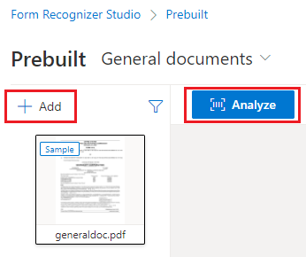 Screenshot: analyze general document menu.