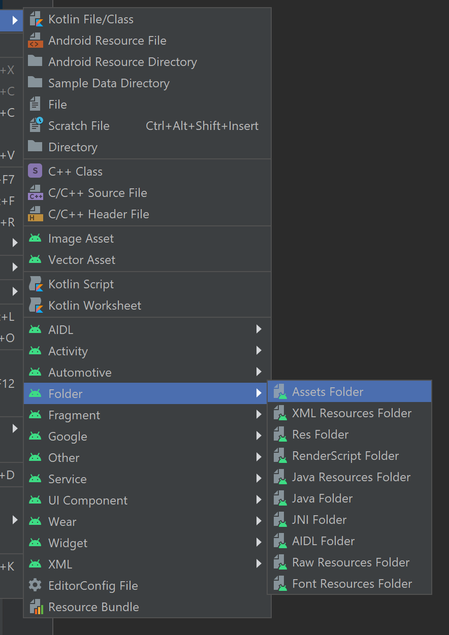 Create a new assets folder - Android