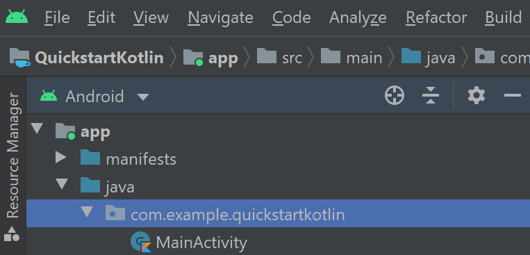 com.example.quickstartkotlin folder - Kotlin