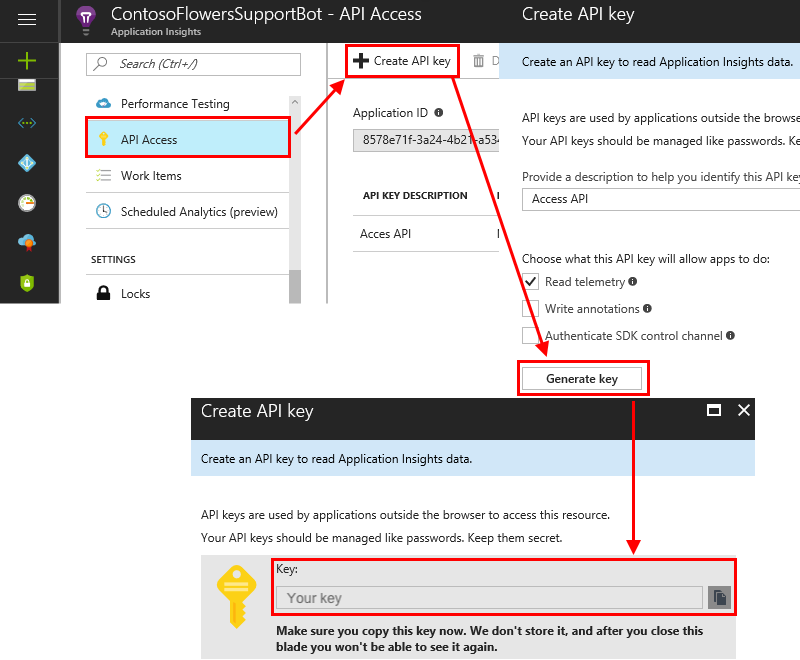 Screenshot that shows how to get the API key in the Azure portal.