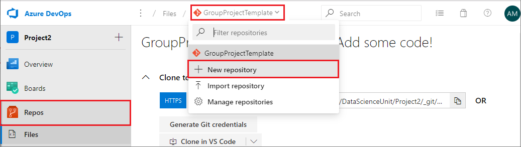 Select New repository
