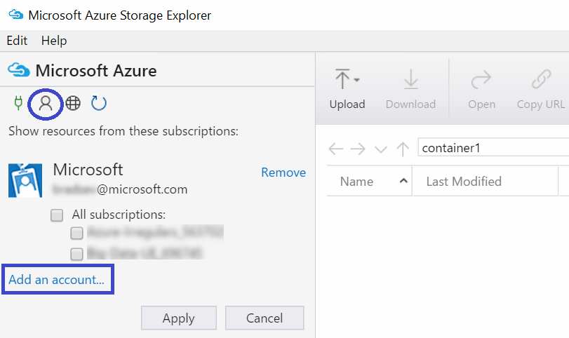 Add an Azure Storage account