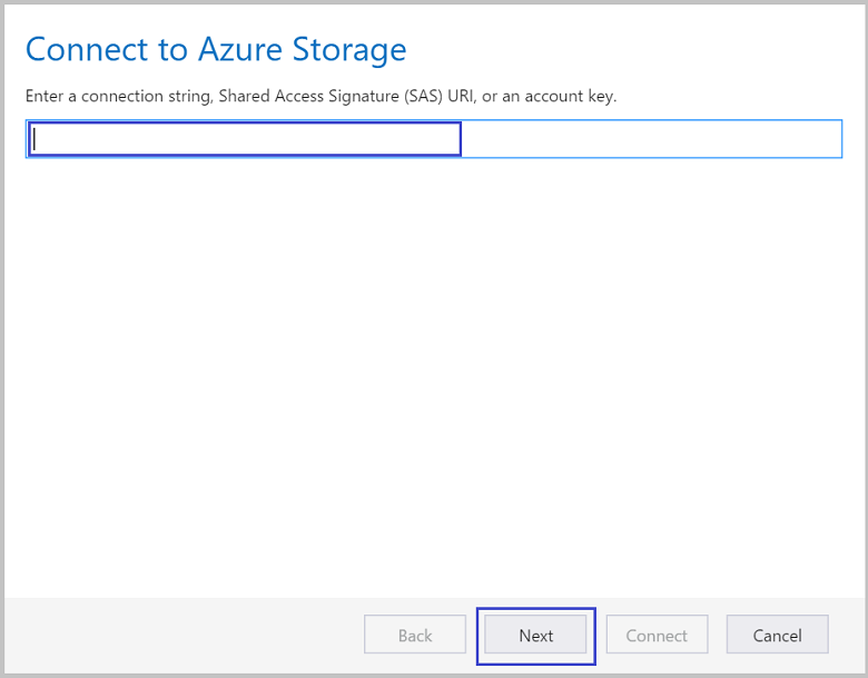 Enter access key from Azure Storage account
