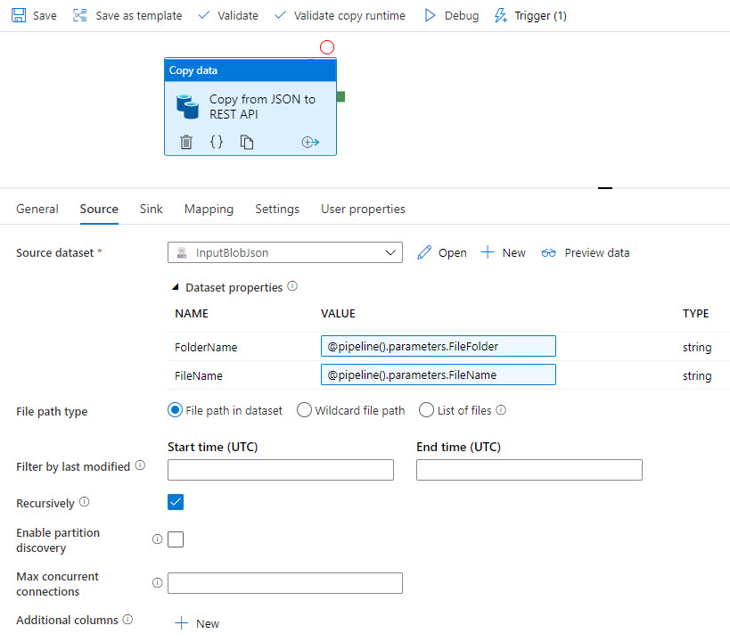 Screenshot that shows the source JSON data.