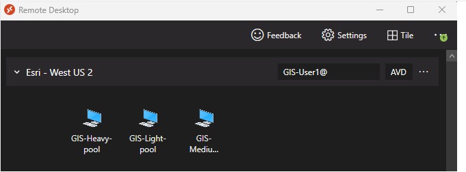 Screenshot that shows ArcGIS and VMs in Remote Desktop.