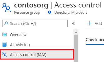 Screenshot that shows Azure resource group Access control.