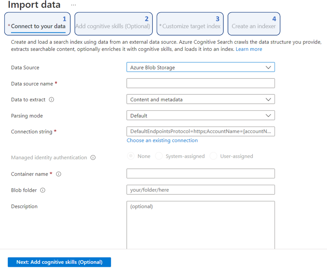 Screenshot of the import data wizard.