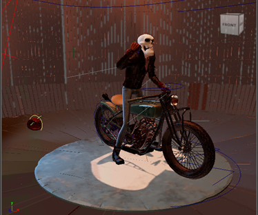 Animated image of a character straddling a motorbike. The character has a skull for a head.