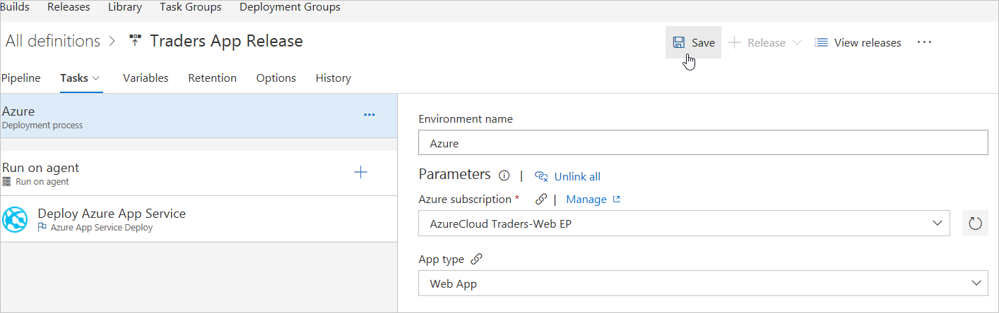 Save changes in release pipeline in Azure DevOps Services