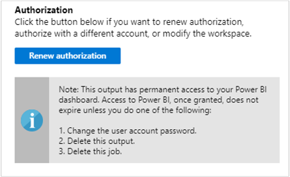 Screenshot that shows the renew authorization prompt in Power BI.