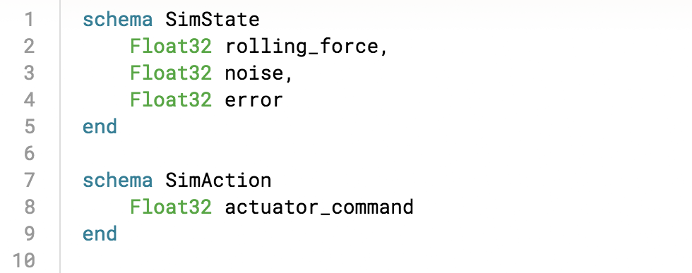Define machine state and control action in Inkling code.
