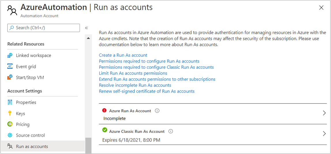 Incomplete Run As account configuration.