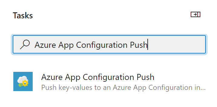 Screenshot shows the Add Task dialog with Azure App Configuration Push in the search box.