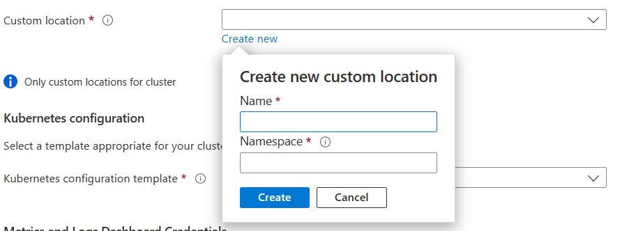 Create a new custom location and specify a namespace.
