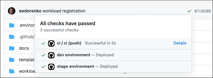 Screenshot showing successful commit status.